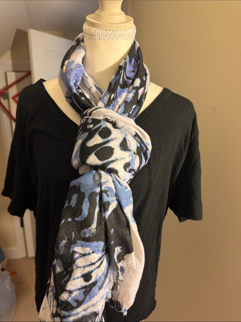 Blue and Black Abstract Print Scarf
